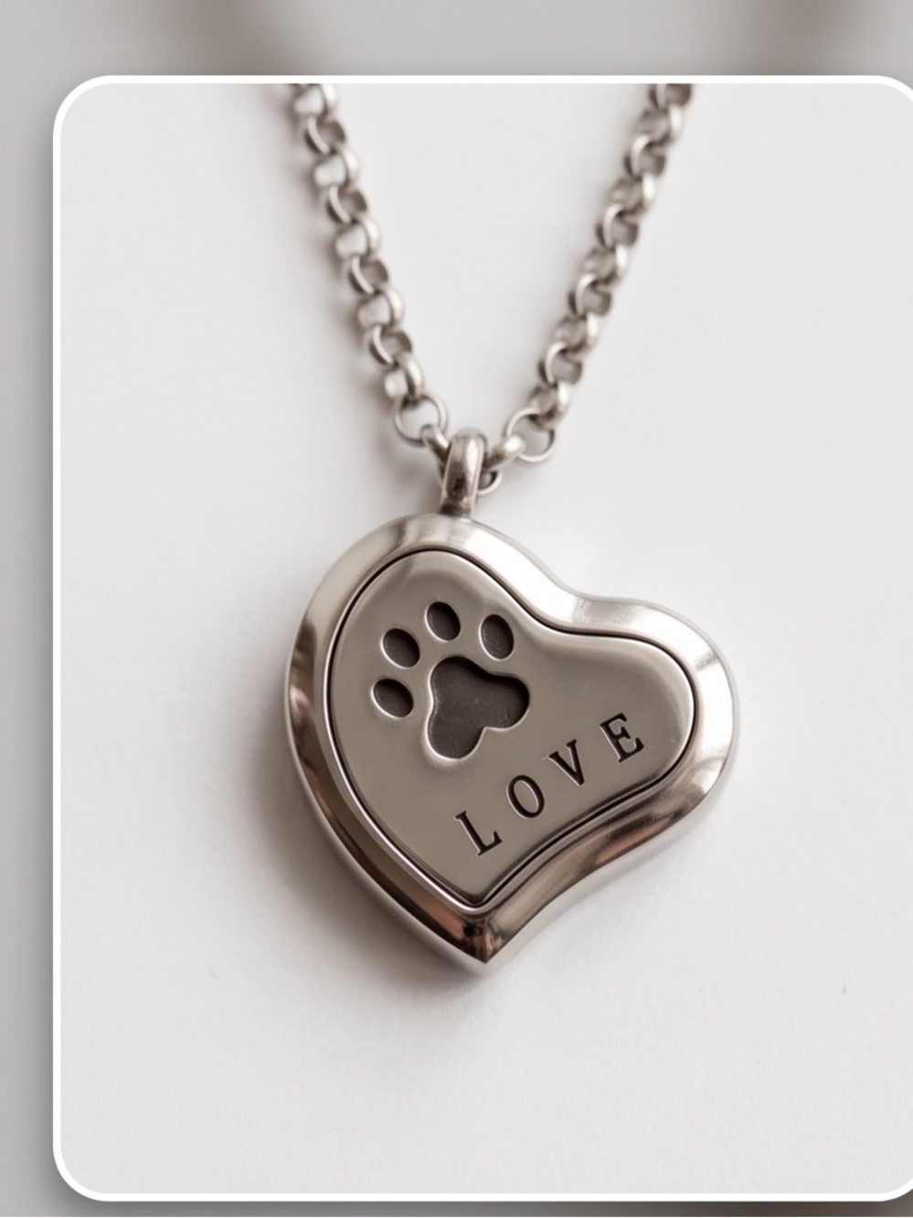 Heart Paw Print Pet Memorial Urn Necklace 24” Unisex